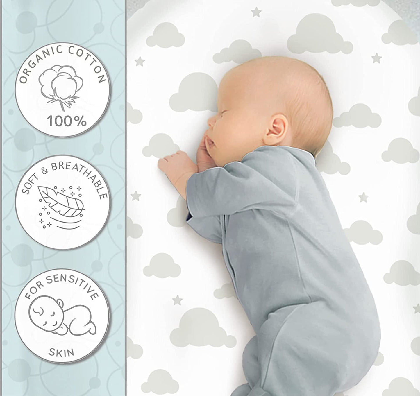 100% Organic Cotton Fitted Bassinet Sheets Fits Halo, Snoo, Graco, Dream on Me, Delta, and All Other Standard Size Bassinets. 3 Pk Adapts to Oval, Hourglass & Rectangle Shaped Bassinet Pads.