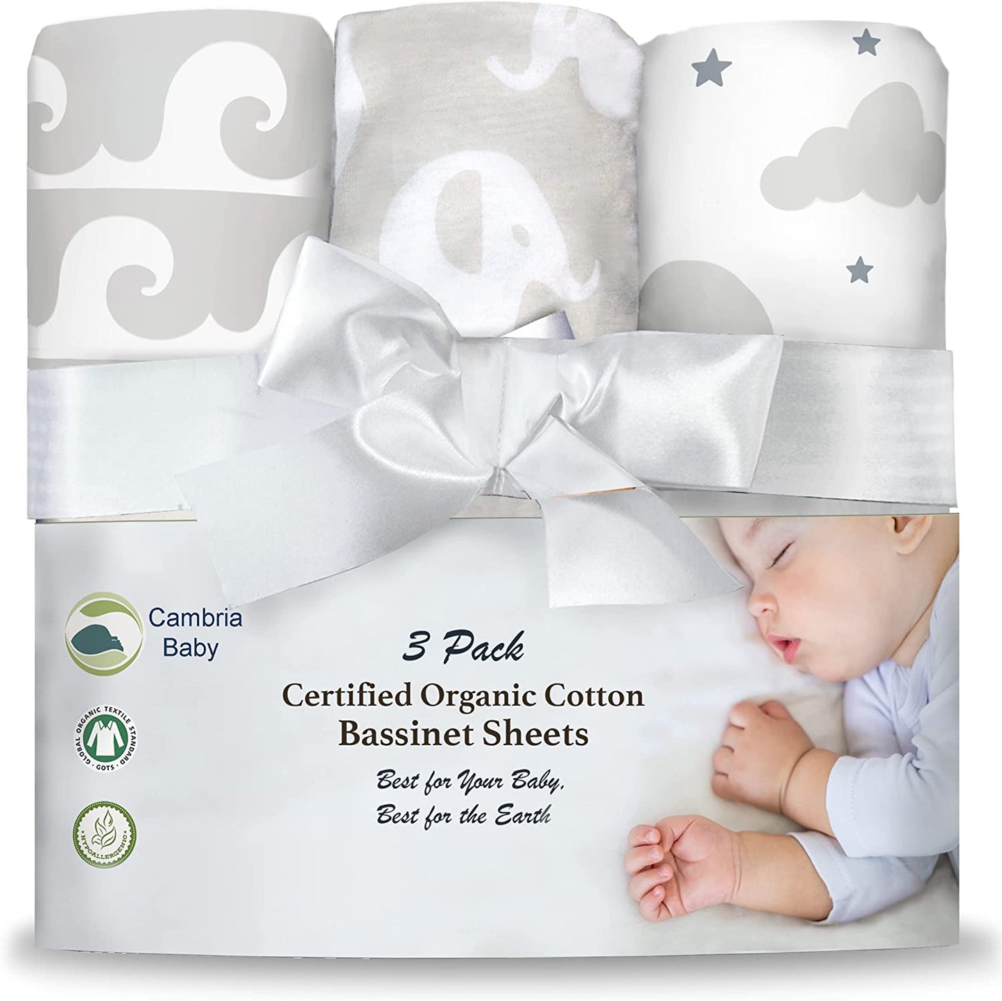 100% Organic Cotton Fitted Bassinet Sheets Fits Halo, Snoo, Graco, Dream on Me, Delta, and All Other Standard Size Bassinets. 3 Pk Adapts to Oval, Hourglass & Rectangle Shaped Bassinet Pads.