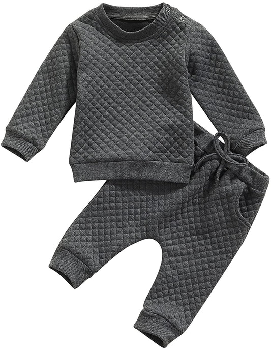 Newborn Baby Boy Girl Clothes Gender Neutral Sweatsuit Unisex Solid Outfit Long Sleeve Warm Pullover Pant Set