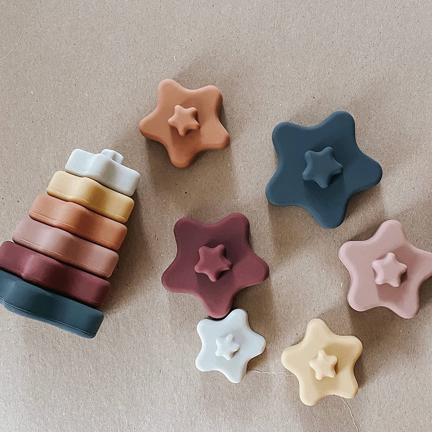Silicone Baby Stacking Rings - Baby Teether – 6 + Months Baby Toy, Soft Stacking Rings, Multi Color Star Shaped Infant Toys, 6 Pieces Baby Travel Toy