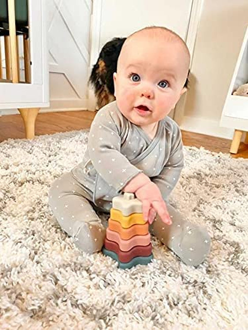 Silicone Baby Stacking Rings - Baby Teether – 6 + Months Baby Toy, Soft Stacking Rings, Multi Color Star Shaped Infant Toys, 6 Pieces Baby Travel Toy