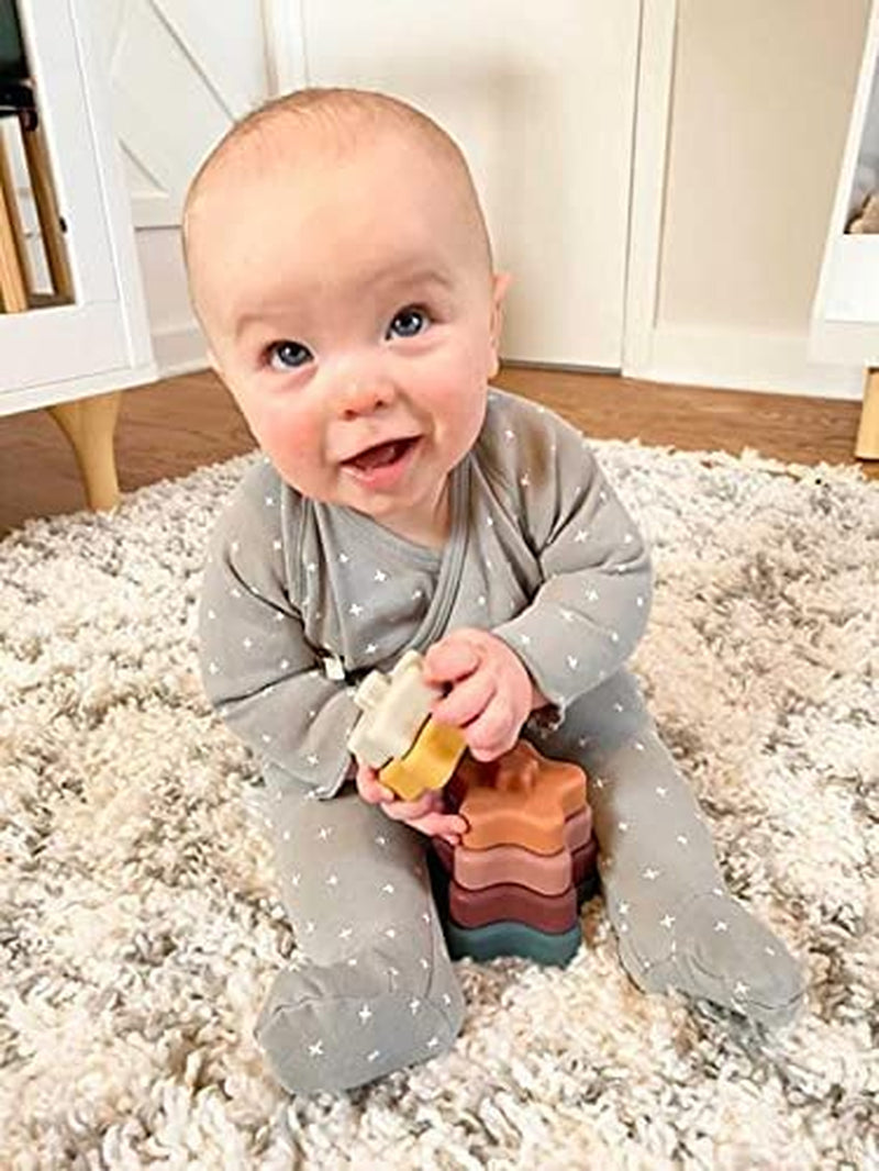 Silicone Baby Stacking Rings - Baby Teether – 6 + Months Baby Toy, Soft Stacking Rings, Multi Color Star Shaped Infant Toys, 6 Pieces Baby Travel Toy