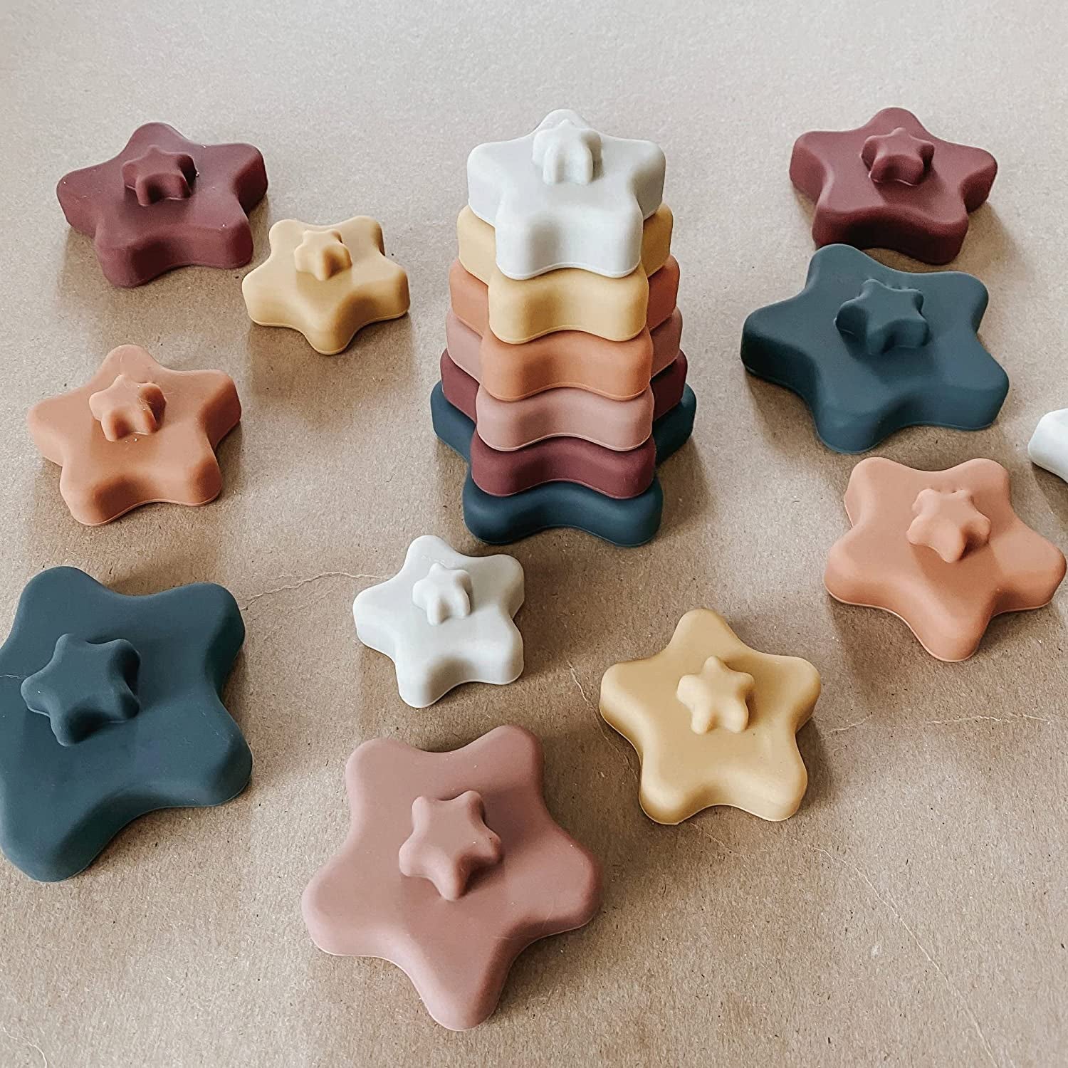 Silicone Baby Stacking Rings - Baby Teether – 6 + Months Baby Toy, Soft Stacking Rings, Multi Color Star Shaped Infant Toys, 6 Pieces Baby Travel Toy